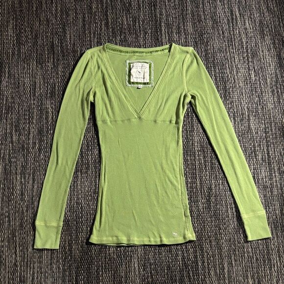 Vintage Y2K Abercrombie & Fitch Babydoll Top Size Medium Green V Neck Retro